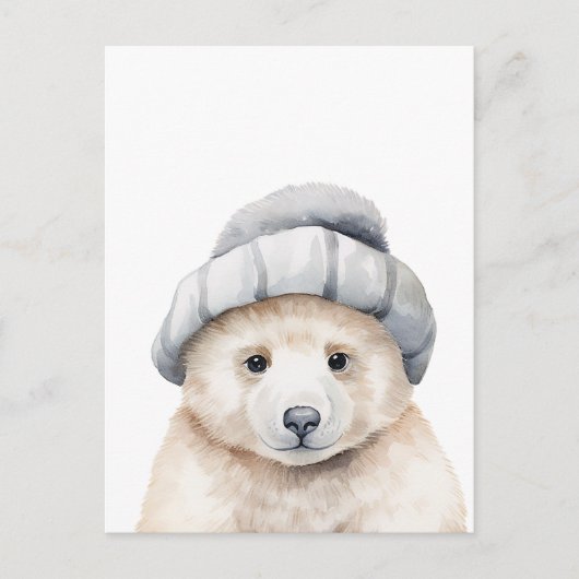 Grappig baby polar beer met een motorkap in waterc briefkaart (Voorkant)