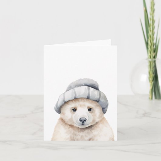 Grappig baby polar beer met een motorkap in waterc kaart (Voorkant)