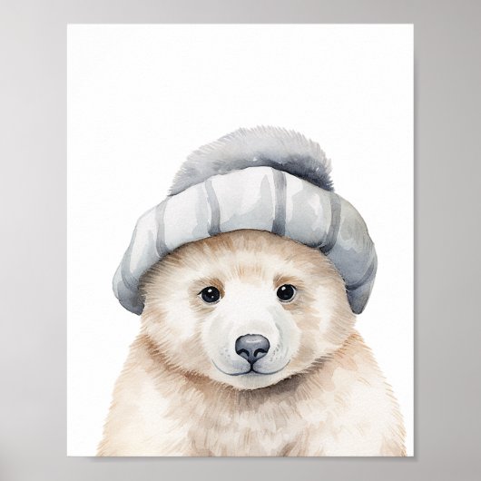Grappig baby polar beer met een motorkap in waterc poster (Voorkant)