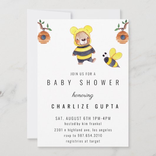 Grappig Baby shower Teddy Bear Honey Bee Invitatio Kaart (Voorkant)