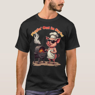 Grappig BBQ Pig "Piggin' Out in Style" T-shirt