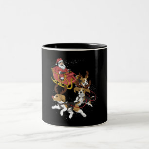 Grappig beagle met kerstcadeau voor Hondenliefhebb Tweekleurige Koffiemok