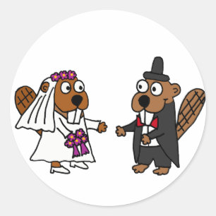 Grappig Beaver Bruid en bruidegom Bruiloft Ronde Sticker
