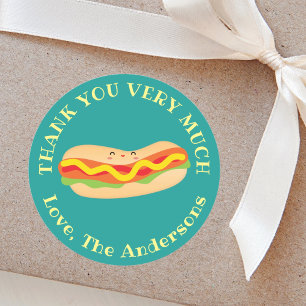 Grappig bedankt, heel erg humoristisch, hotdog. ronde sticker