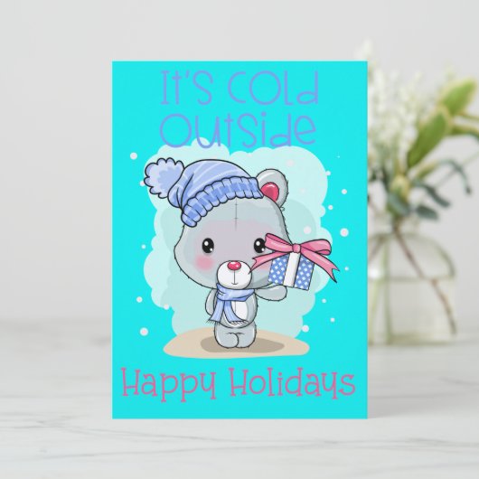 Grappig Beer Het is koud buiten Prettige feestdage Feestdagenkaart (Staand voorkant)