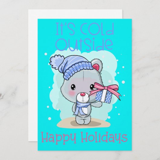 Grappig Beer Het is koud buiten Prettige feestdage Feestdagenkaart (Voorkant / Achterkant)