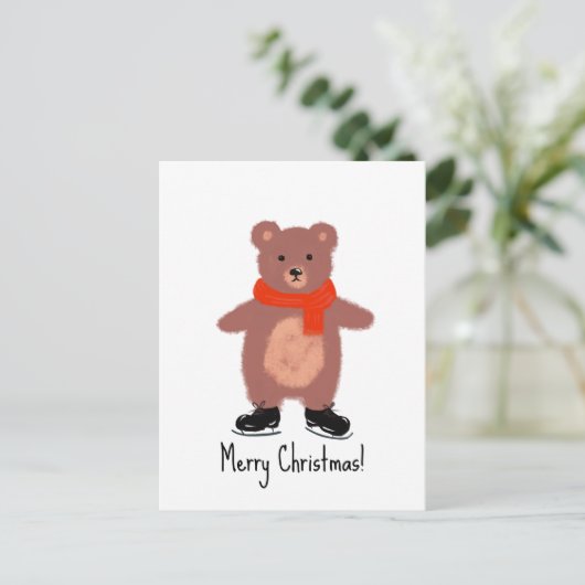 Grappig beer schaatsen briefkaart (Staand voorkant)