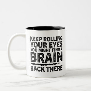 Grappig beledigend geschenk, blijf je ogen rollen, tweekleurige koffiemok