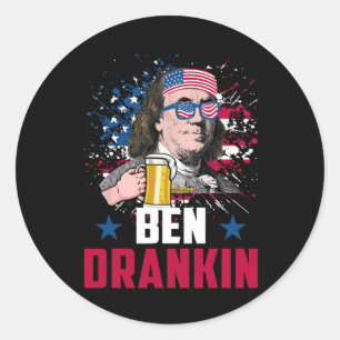 Grappig Ben Drankin 4 juli Amerikaanse vlag Mannen Ronde Sticker