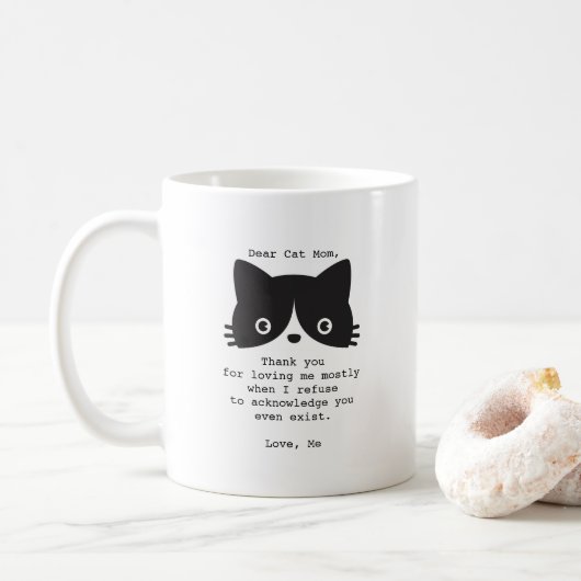 Grappig Beste Cat Mam Black White, gepersonaliseer Koffiemok (Met donut)