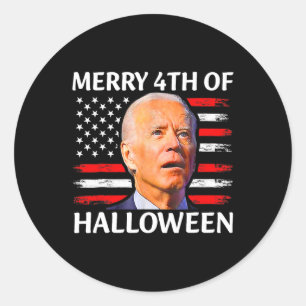 Grappig Biden verward Merry 4th van Halloween Meme Ronde Sticker