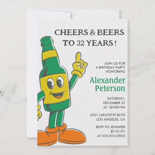Grappig Bier 32ste verjaardagsuitnodigingen Manne Kaart (Voorkant)