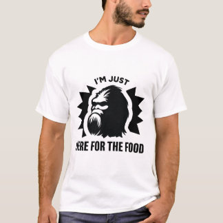 Grappig Bigfoot 'Ik ben hier alleen voor het eten' T-shirt