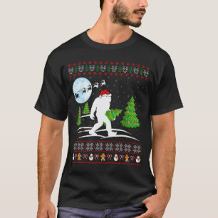 Grappig Bigfoot Kerstcadeau Kerstman Hoed Lelijke T-shirt