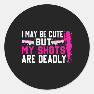 Grappig biljartontwerp voor dames poolspeler dames ronde sticker