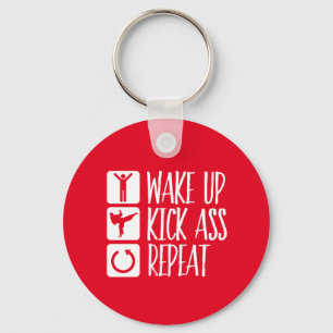 Grappig Black Belt Martial Arts Wake Up Kick Herha Sleutelhanger