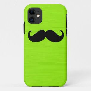 Grappig Black Mustache op gele groene achtergrond iPhone 11 Hoesje