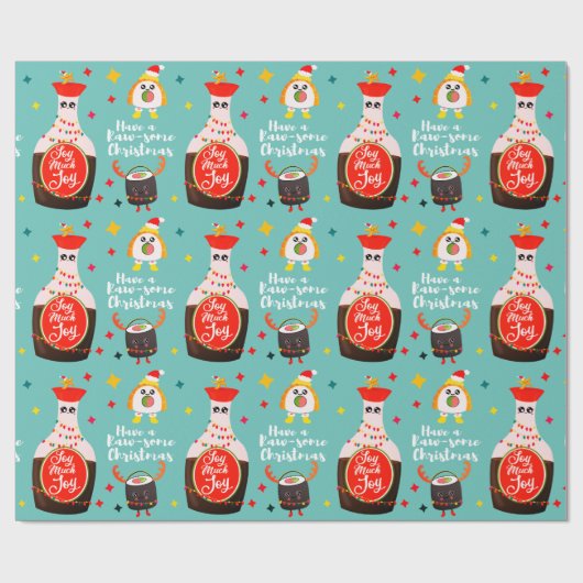 Grappig Blauw Kawaii Sushi Lover Vrolijk Kerstfees Cadeaupapier (Vlak)