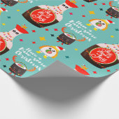 Grappig Blauw Kawaii Sushi Lover Vrolijk Kerstfees Cadeaupapier (Hoek)