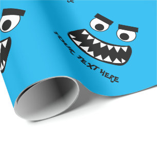 Grappig blauw monster kind Birthday wrappaper Cadeaupapier