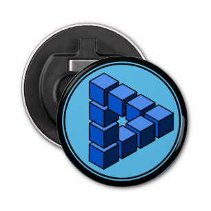 Grappig blauw zwart onmogelijk driehoek blokken button flesopener