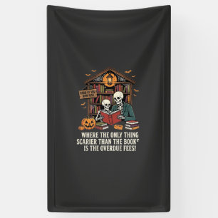 Grappig Boek Liefhebber Halloween Skelet Bibliothe Spandoek