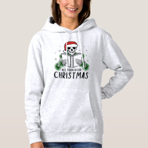 Grappig boek liefhebber kerst skelet lezen hoodie