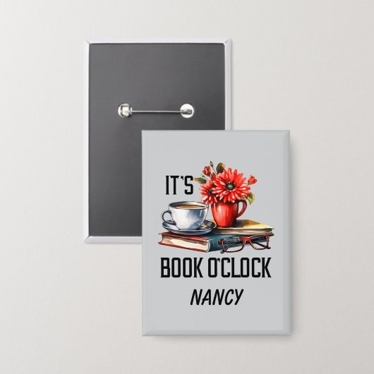 Grappig boek o'clock word art button (Voorkant / Achterkant)