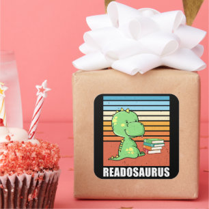 Grappig boek Readosaurus Dinosaur Lezen Dino Retro Vierkante Sticker