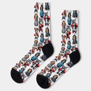Grappig Boksen Kat Hond Patroon Design Sokken