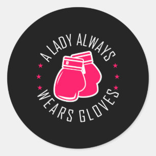 Grappig Boksen Roze Handschoenen T Shirt Vrouwen B Ronde Sticker