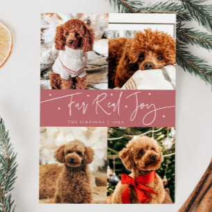 Grappig Bont Echte Joy Hond Foto Roze Kerst Feestdagenkaart