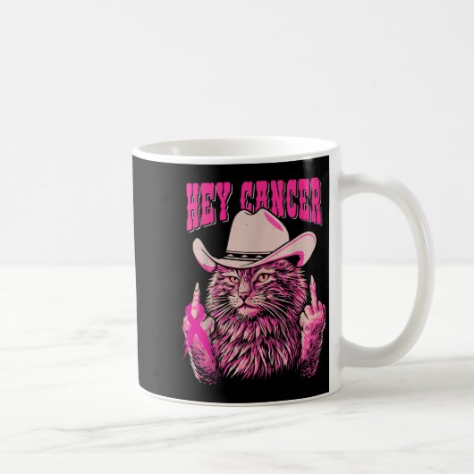 Grappig Borstkanker Bewustzijn Western Roze Kat Wo Koffiemok (Rechts)
