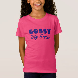 Grappig "BOSSY Big Sister" met blauwe tekst T-shirt