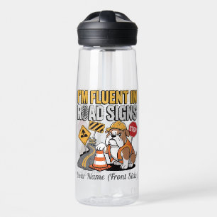 Grappig Bouw Bulldog Cartoon Wegbord Waterfles