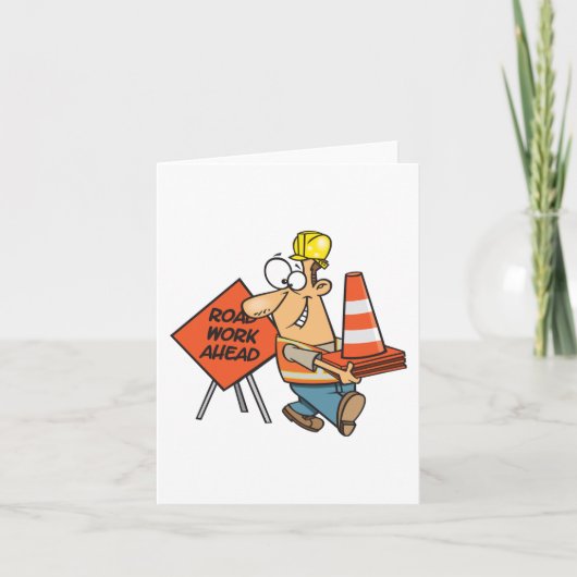 Grappig Bouwvakker Wegwerk Vooruit Bord Kaart (Voorkant)