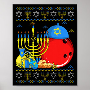 Grappig Bowlen LL Menorah en Dreidel Lelijke Chano Poster
