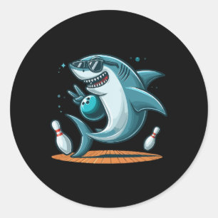 Grappig Bowling Graphic Shark Bowling Design Grapp Ronde Sticker
