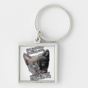 Grappig boze kattenmeme voor katteneigenaars en -l sleutelhanger