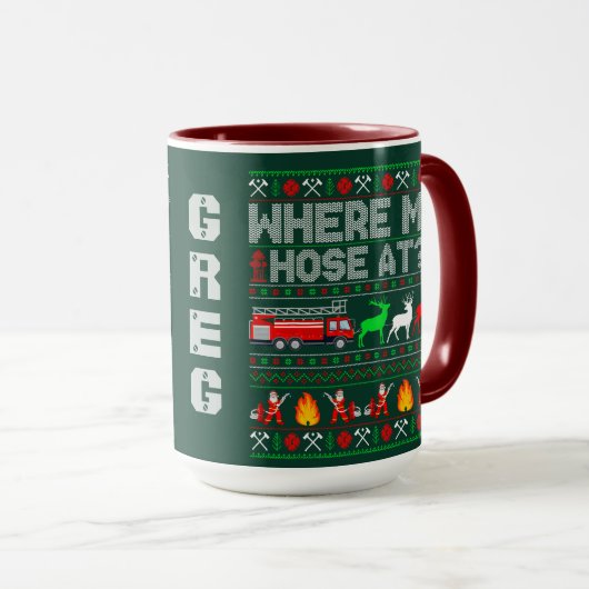 Grappig brandweerman kerst ontwerp mok (Voorkant rechts)