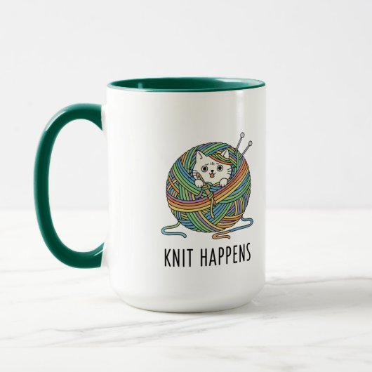 Grappig Breien Kat Garen Art "Knit Happens" Print Mok (Links)