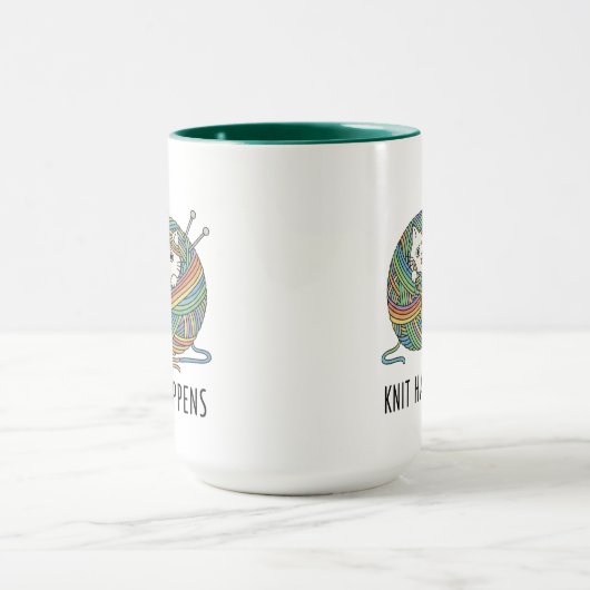Grappig Breien Kat Garen Art "Knit Happens" Print Mok (Midden)