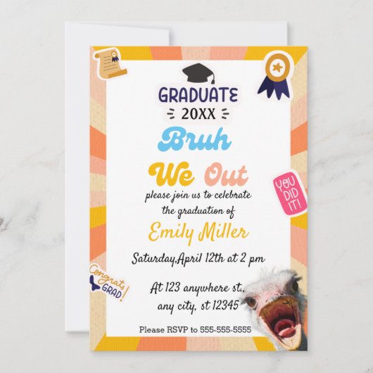 Grappig Bruh We Out Graduation Party Uitnodigingen (Voorkant)
