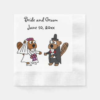 Grappig bruid en bruidegom Beaver bruiloft ontwerp Servetten