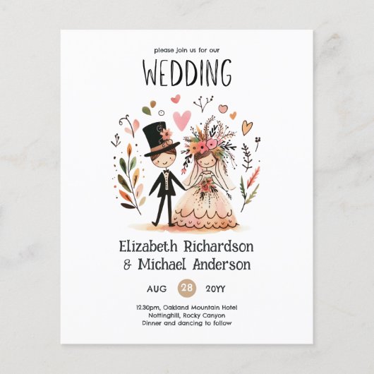 Grappig bruiloft Cartoon bruid bruidegom handgetro (Voorkant)