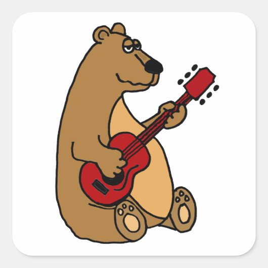 Grappig bruin Beer spelen rode gitaar Sticker (Voorkant)