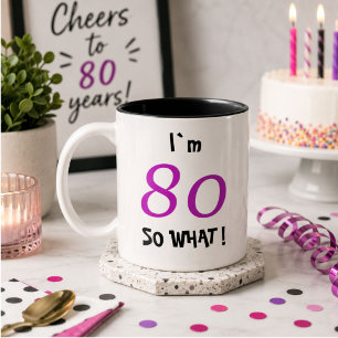 Grappig cadeau voor haar 80ste verjaardag tweekleurige koffiemok