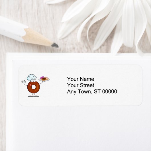 grappig cadeut donut chef cartoon etiket (Insitu)