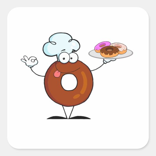 grappig cadeut donut chef cartoon vierkante sticker (Voorkant)
