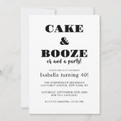 Grappig Cake & Booze Verjaardagsfeest Zwart-wit Kaart (Voorkant)